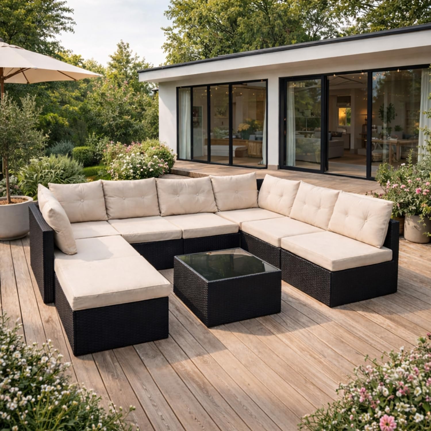 Salon de jardin - Résine tressée modulable 8 places - Fauteuils confortables - Entretien facile