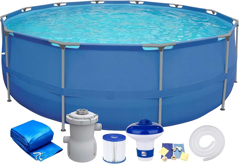 Piscine de jardin acier rond 300x76 cm, kit filtration complet