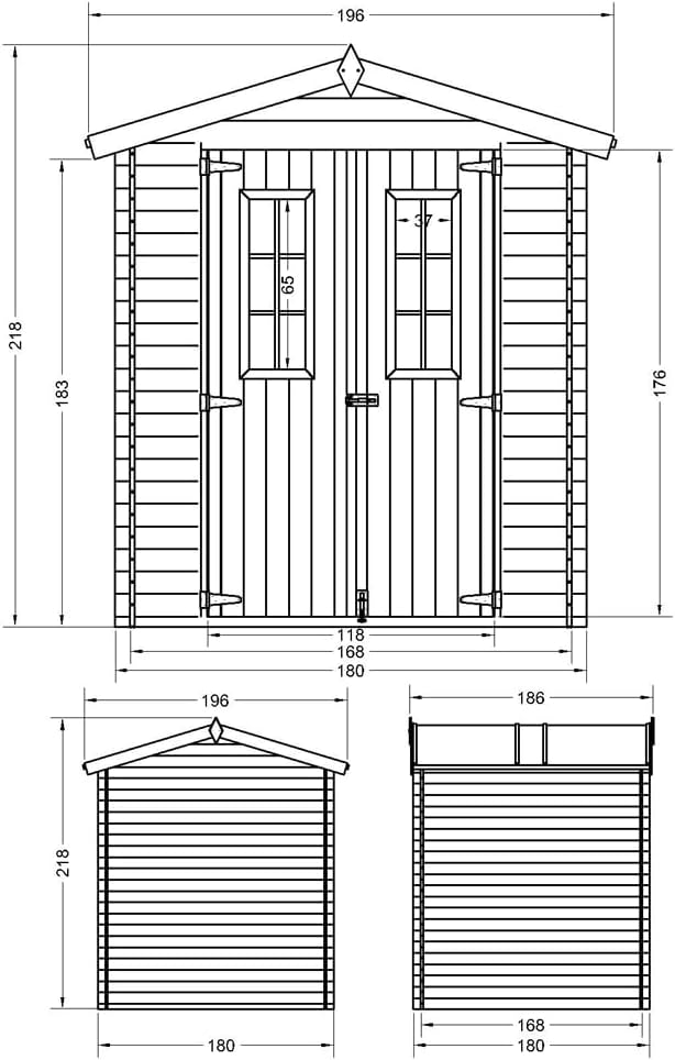 Abri de Jardin en Bois - Stockage extérieur I186xL196xH218 cm/ 2,82 m2 Petit abri à Outils, Local à vélos - jardinite M320C