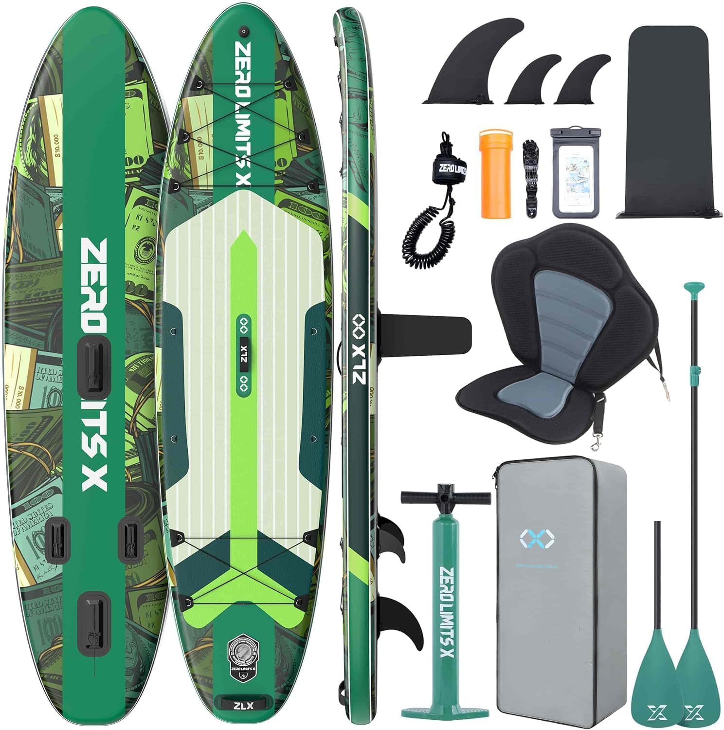 ZLX - Paddle gonflable 2 places 320x84cm, siège kayak, accessoires - ZLX