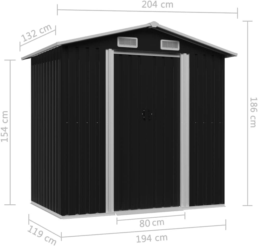 Abri de Stockage Métal Vert 204x132x186 cm Cabane Rangement Jardin (Anthracite)