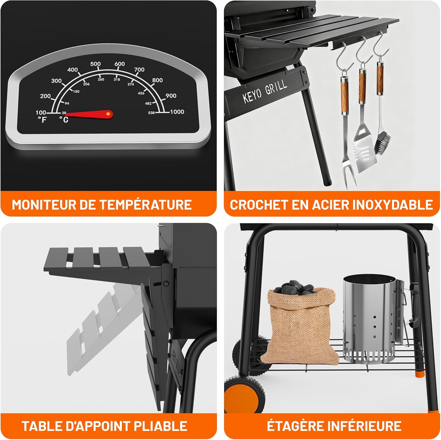 jardinite 23 pouces barbecue pentagonal, chromé, 469 Sq In-23 Pouces