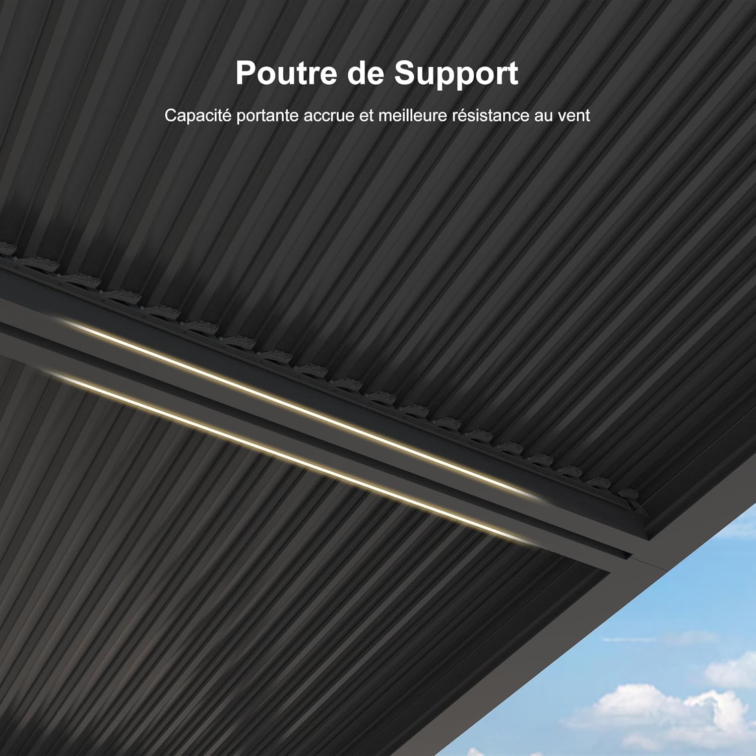 jardinite - Pergola bioclimatique - 4,8x3m - alu, lames orientables, éclairage, 14,4m²