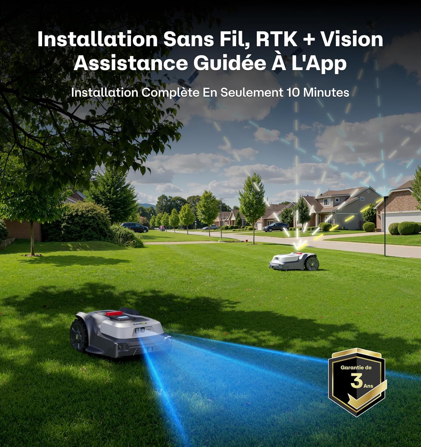 Robot tondeuse sans fil - 1500㎡ - tonte personnalisée, pente 24°, bordures précises, T1200Pro