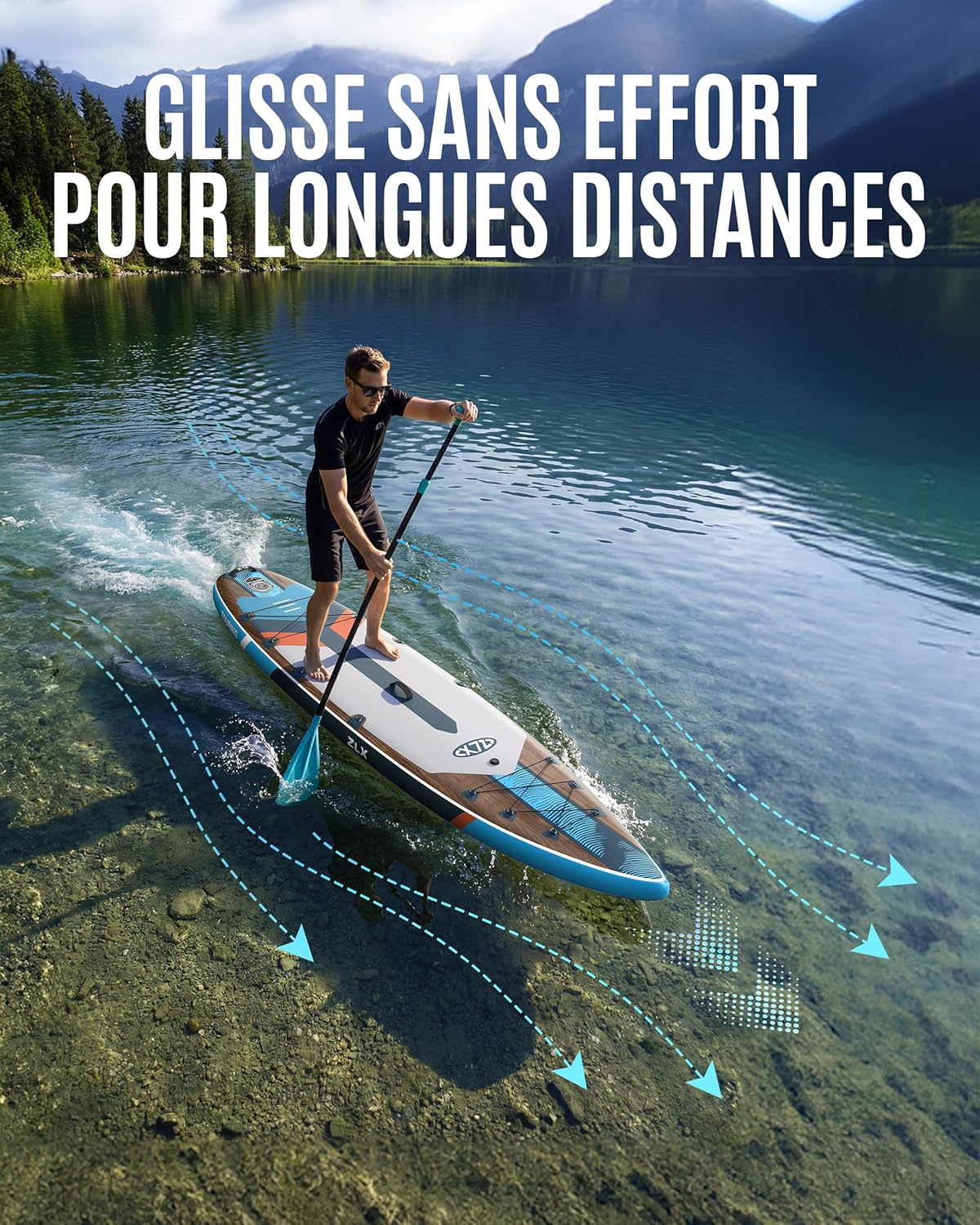 ZLX Planche de Paddle Gonflable Touring 350cm avec Siège Kayak | Sup Rapide et Stable Longue Distance, Charge 180kg, Stand Up Paddle Board Exploration Global Recycled Standard
