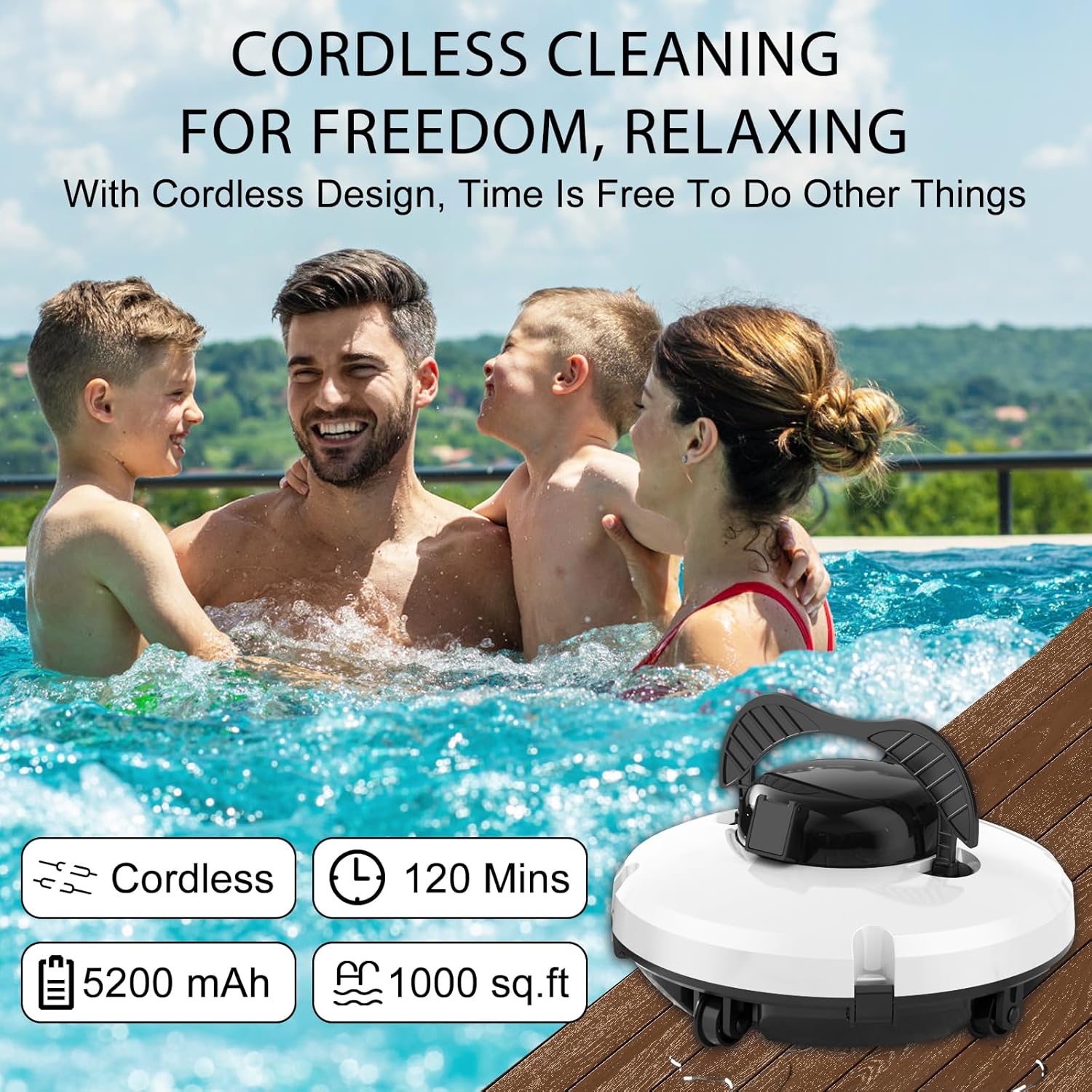 2026 Robot aspirateur de Piscine sans Fil pour Piscine Hors Sol 120 Minutes d'autonomie, Nettoyeur de Piscine Automatique pour Piscine creusée jusqu'à 1000 Pieds carrés Robot de Piscine autoparquant