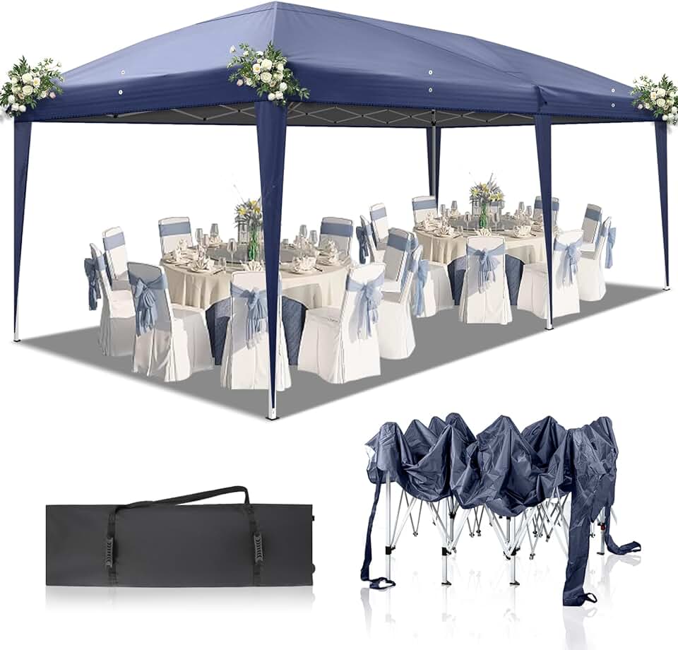 jardinite Tonnelle de Jardin Pliante,3x6m,Imperméable,Pop-Up,3 Hauteurs Réglables, Protection UV 50+,Tente de Fête,Structure en Acier,pour Jardin,Fête,Bleu
