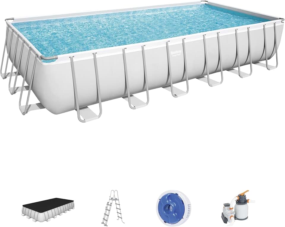 jardinite Piscine hors sol rectangle Power Steel gris clair 732 x 366 x 132 cm
