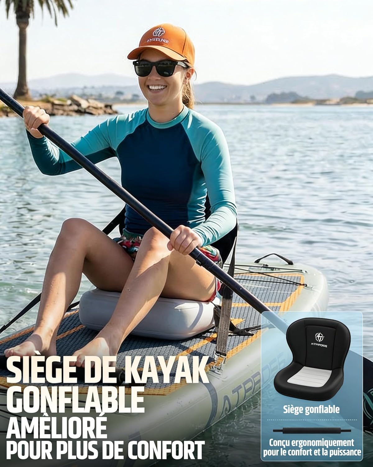 Planche de paddle gonflable adulte - 366x92cm - 240kg, siège kayak