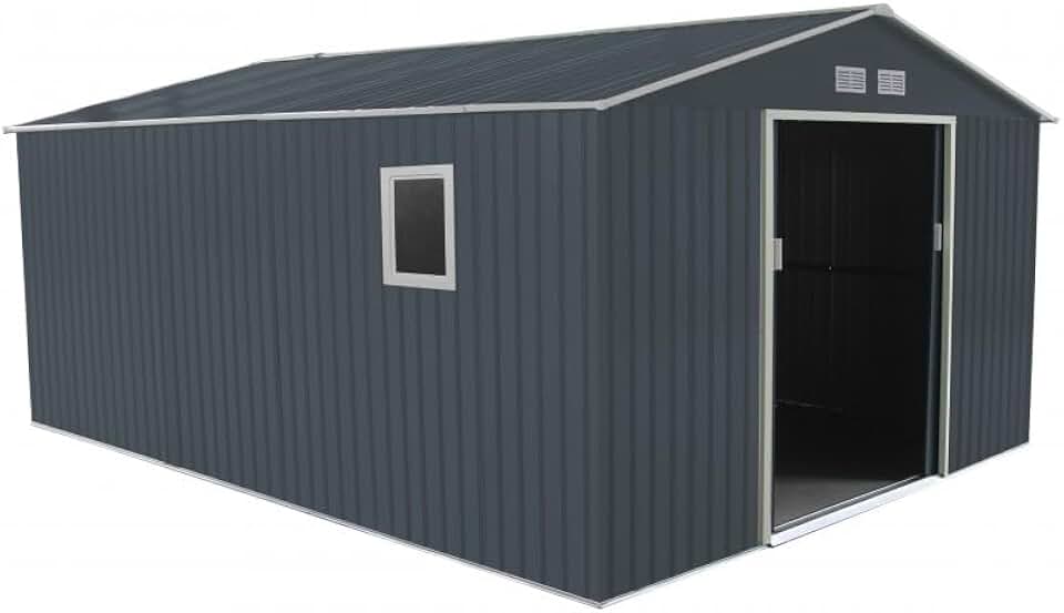 Abri de jardin acier galvanisé 15,16m², kit ancrage INOX
