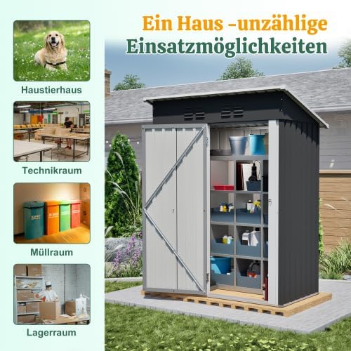 Abri de jardin en métal 152 x 84 x 182 cm, peu encombrant, avec porte verrouillable, résistant aux intempéries et durable, parfait pour les outils de jardin, vélos et tondeuses à gazon, noir