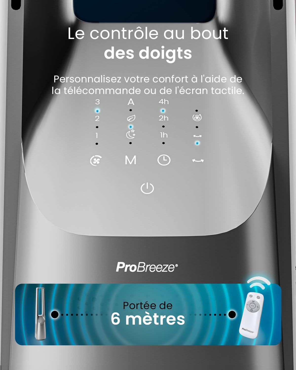jardinite - Ventilateur tour 101 cm, 6 vitesses, oscillant, silencieux