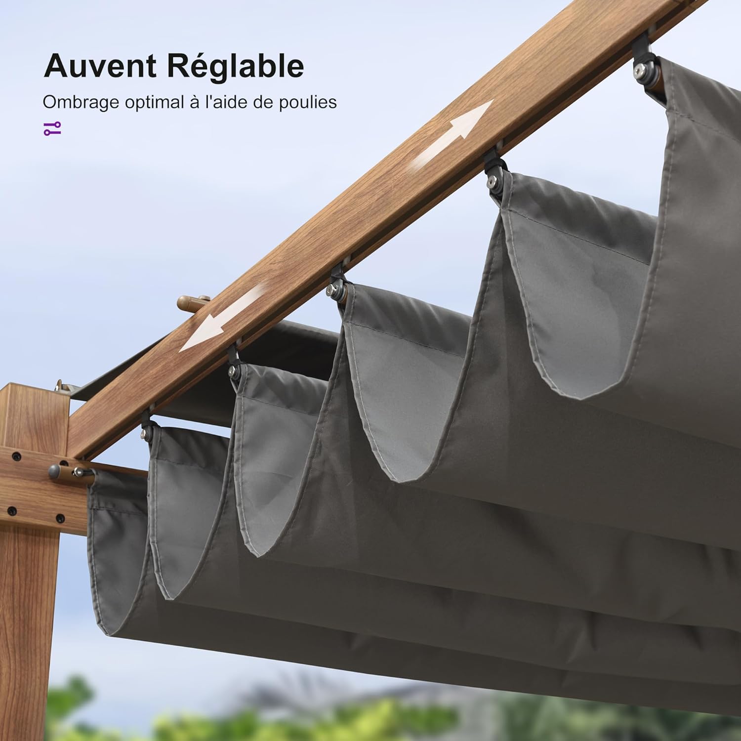 jardinite - Pergola aluminium - 4x3m - toile rétractable, teck, imperméable