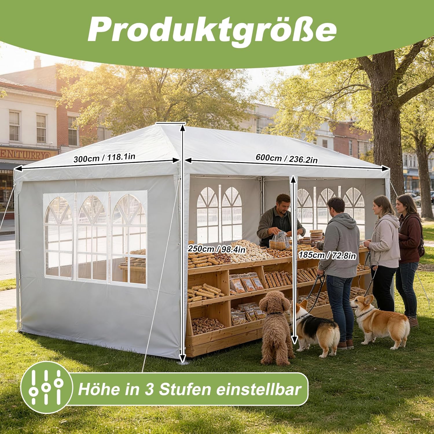 LZQ - Tonnelle de jardin, 3x6m, imperméable, 6 parois, avec fenêtres