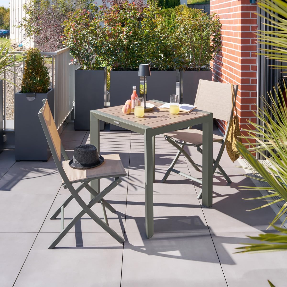 jardinite - Evasion 2 places - aluminium, effet bois, Lin/Vert Laurier