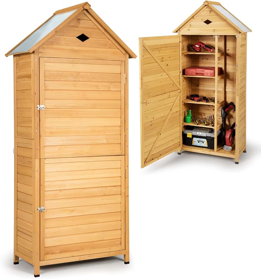 jardinite - abri de jardin bois 70x35x176cm, 5 étagères, porte verrouillable
