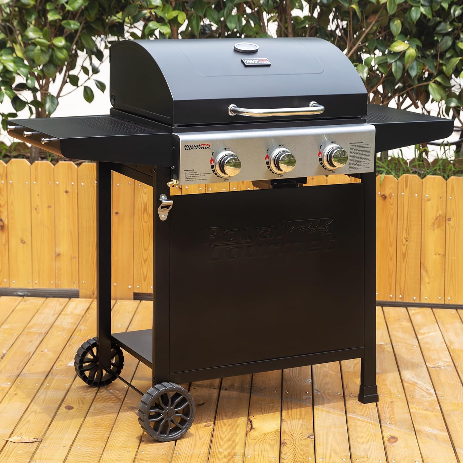 jardinite – BBQ Gaz 3 brûleurs – 9kW – chariot, capot, grilles, jardin