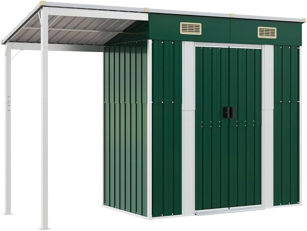 jardinite Abri de Jardin avec Toit prolongé Vert 277x107x181 cm Acier, Maison & Jardin, Pelouses & Jardins, Vie en extérieur, Structures extérieures, Cabanes & abris de Jardin, Vert, (Poids 41.56KG)