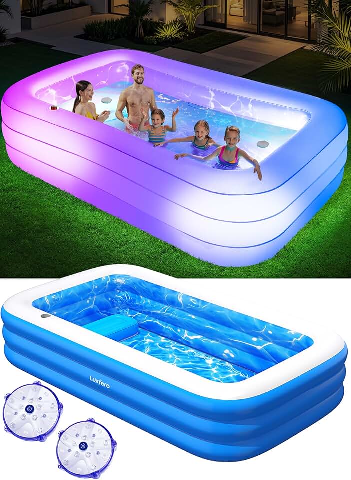 jardinite – Piscine Gonflable avec siège, 280x160x50 cm, lumières, 1400L