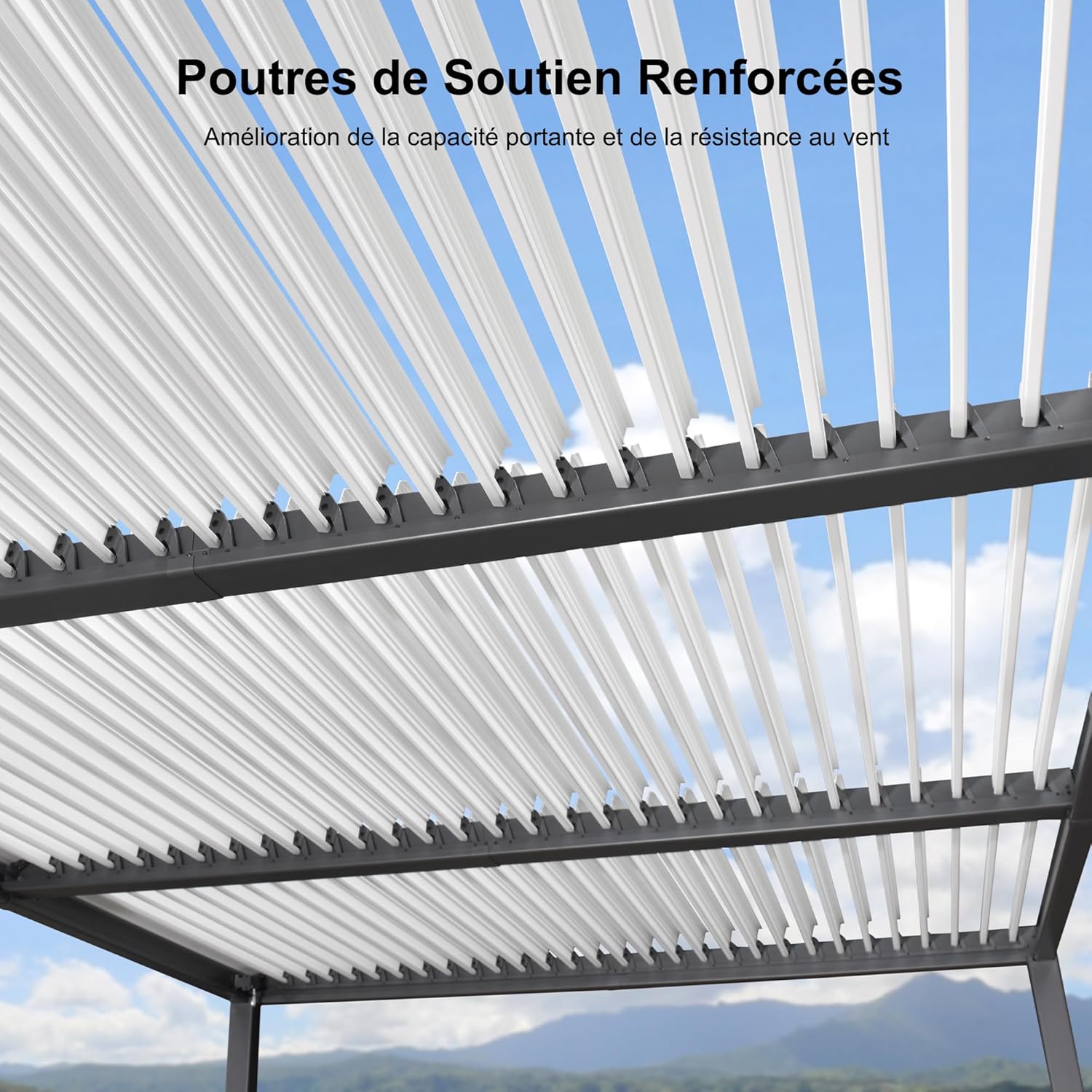 jardinite - Pergola Bioclimatique - 6,35x3,5m - Aluminium, éclairage, lames orientables, poteaux blancs