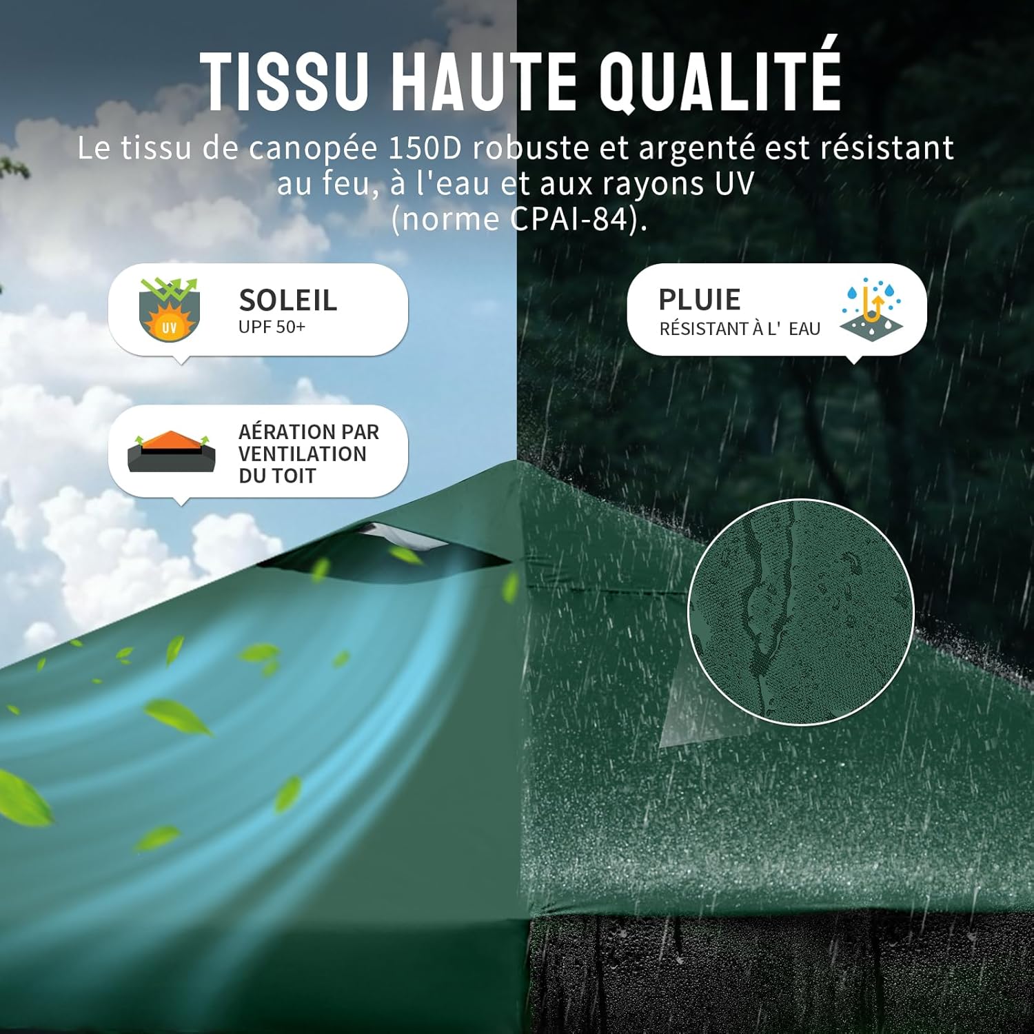 jardinite Tonnelle Pliante 3x3 Imperméable, Barnum Pliant de Jardin Exterieur, Pop-Up Gazebo avec Sac de Rangement, UPF 50+, avec 4 Parois Latérales Amovible, 4 Sac de Sable, Vert Forêt