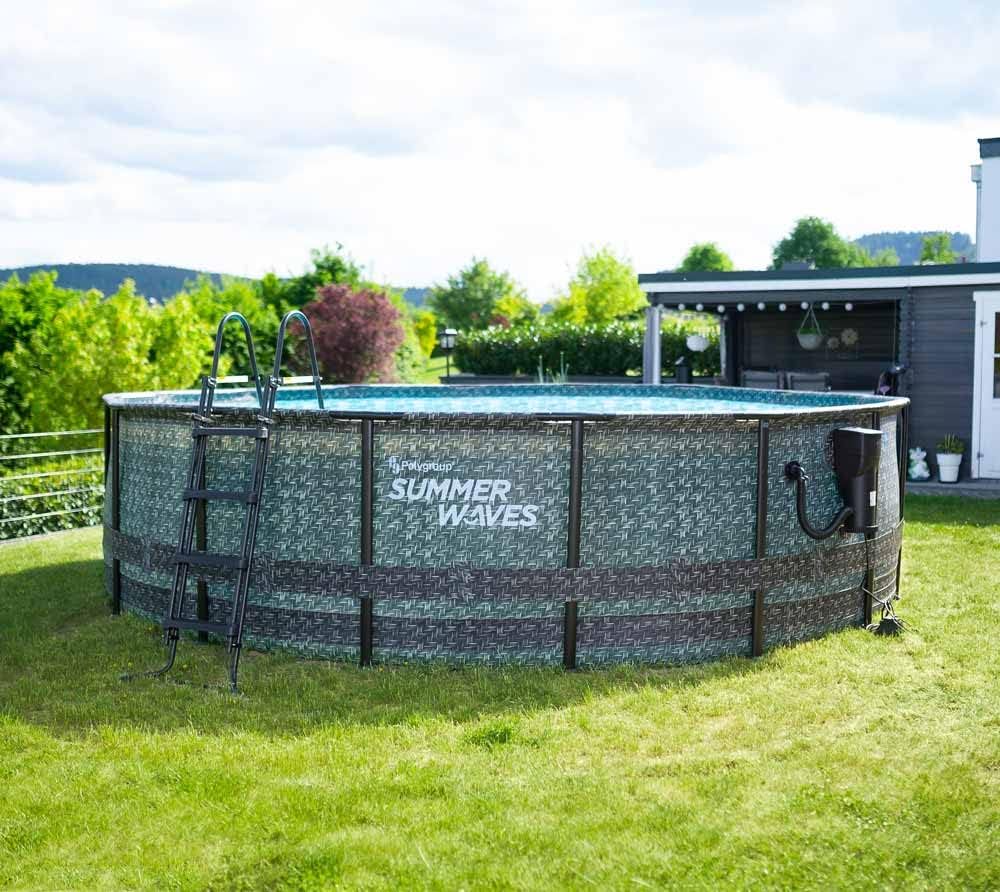 jardinite - Elite Frame rotin gris - Ø488x122 cm - Piscine hors-sol