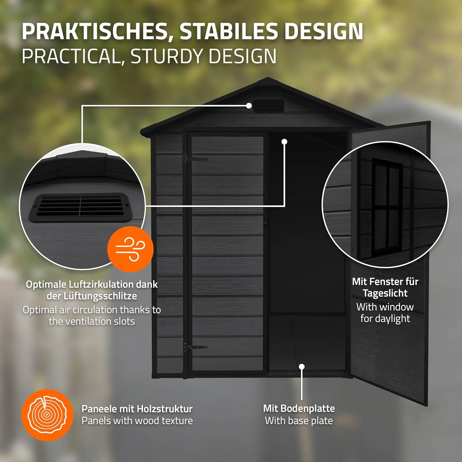 jardinite - Abri de jardin résine 151x182x220 cm double porte, 5m³, fenêtre, ventilation