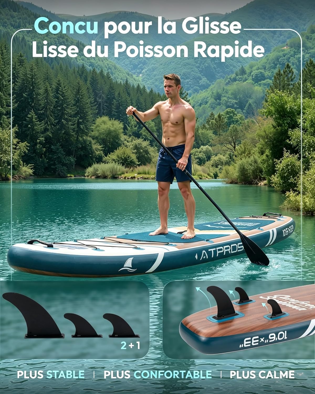 Stand Up Paddle Gonflable Adulte avec Siège Kayak & Accessoires, 320x84cm Planche de Sup Extra Large pour 2 Personnes, Charge 200kg, Kayak Gonflable 2 Places Stable et Antidérapant pour Surf