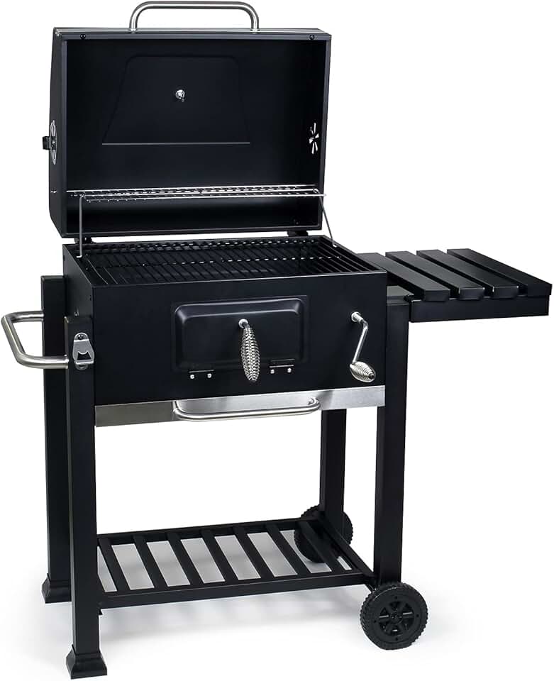 jardinite - chariot barbecue - 1130x475x1000mm - thermomètre, anti-feu, rangement