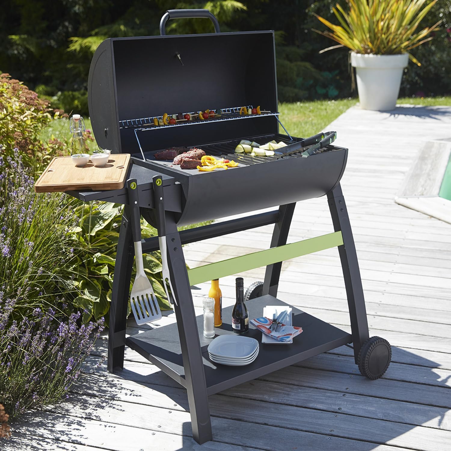 Cook’in Garden - Tonino 70 - BBQ XXL fonte émaillée, couvercle thermomètre