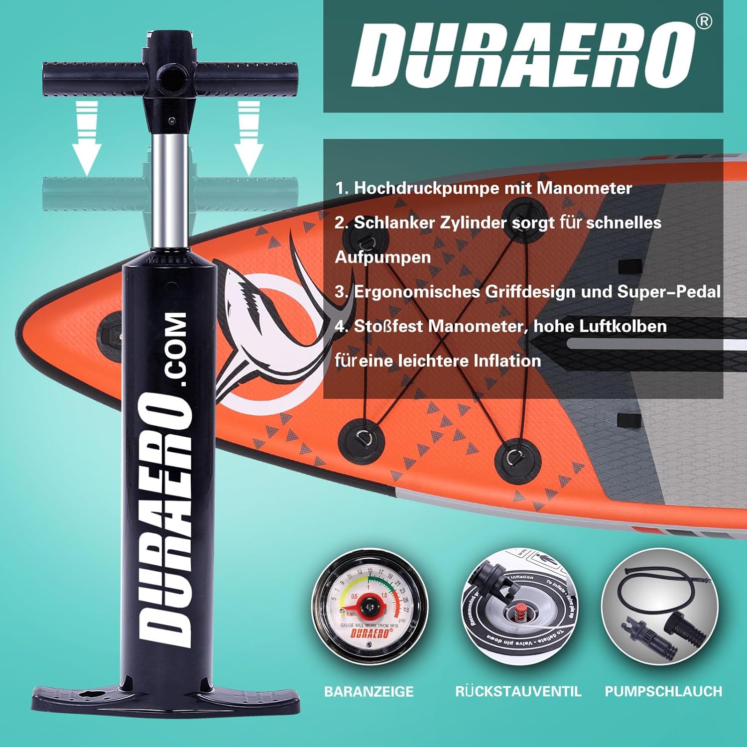 Siège de Kayak Gonflable Stand Up Paddle et Support de caméra, pagaie 2 en 1 330x76x15cm, Pompe jusqu'à 150kg avec Sangle de Pied, Sac à Dos