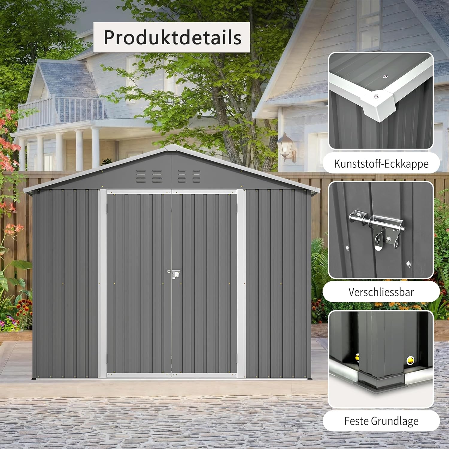 Abri de jardin métal – robuste, 2,4 x 1,8 m, porte rabattable, résistant intempéries, terrasse