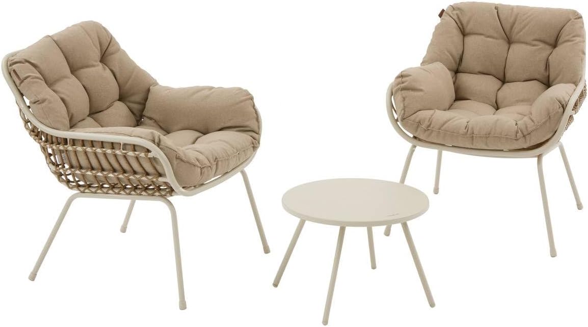 jardinite - Paopao Duo - Compact, résine tressée, coussins - Argile, acier anti-corrosion