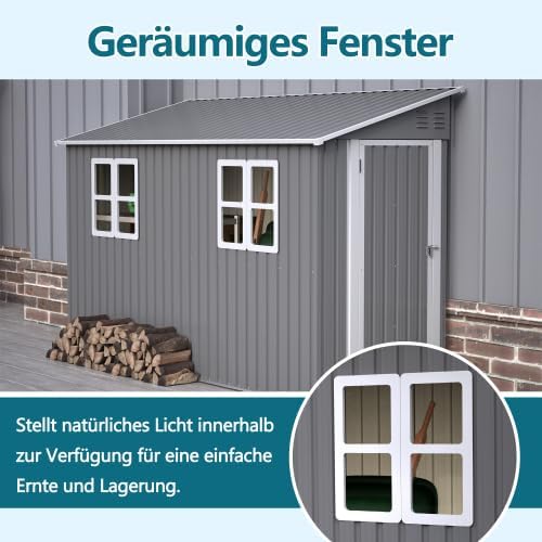 Abri de jardin métal - design adossé 1,2x3m, portes, fenêtres, kit de sol