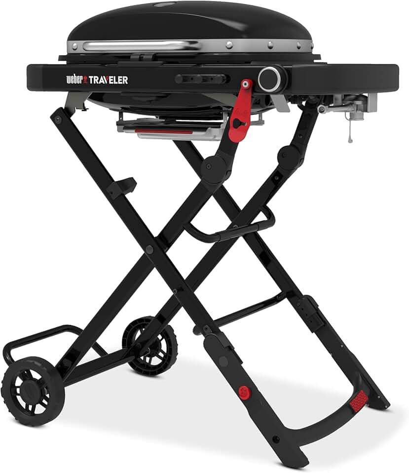 jardinite - Traveler Compact - 52x36 cm - barbecue gaz pliable portable, 1 brûleur, thermomètre intégré