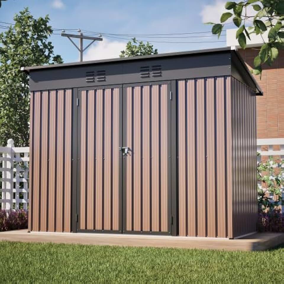 Abri de jardin métal 8x4 pieds, brun, résistant, cadre stable, spacieux
