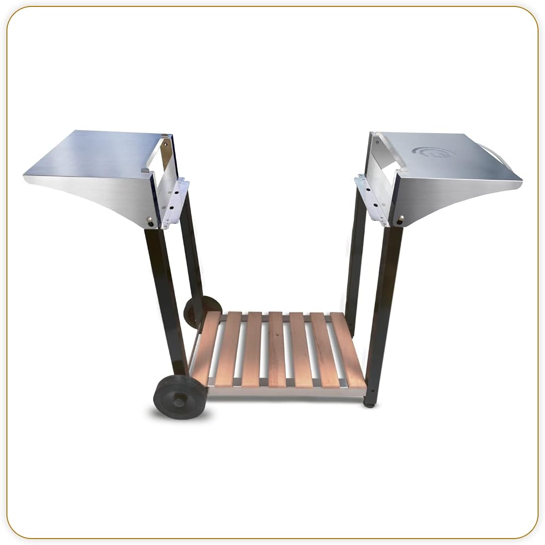 jardinite - Chariot plancha Aquitaine Pro - inox/bois, roulettes, dessertes latérales - 8477