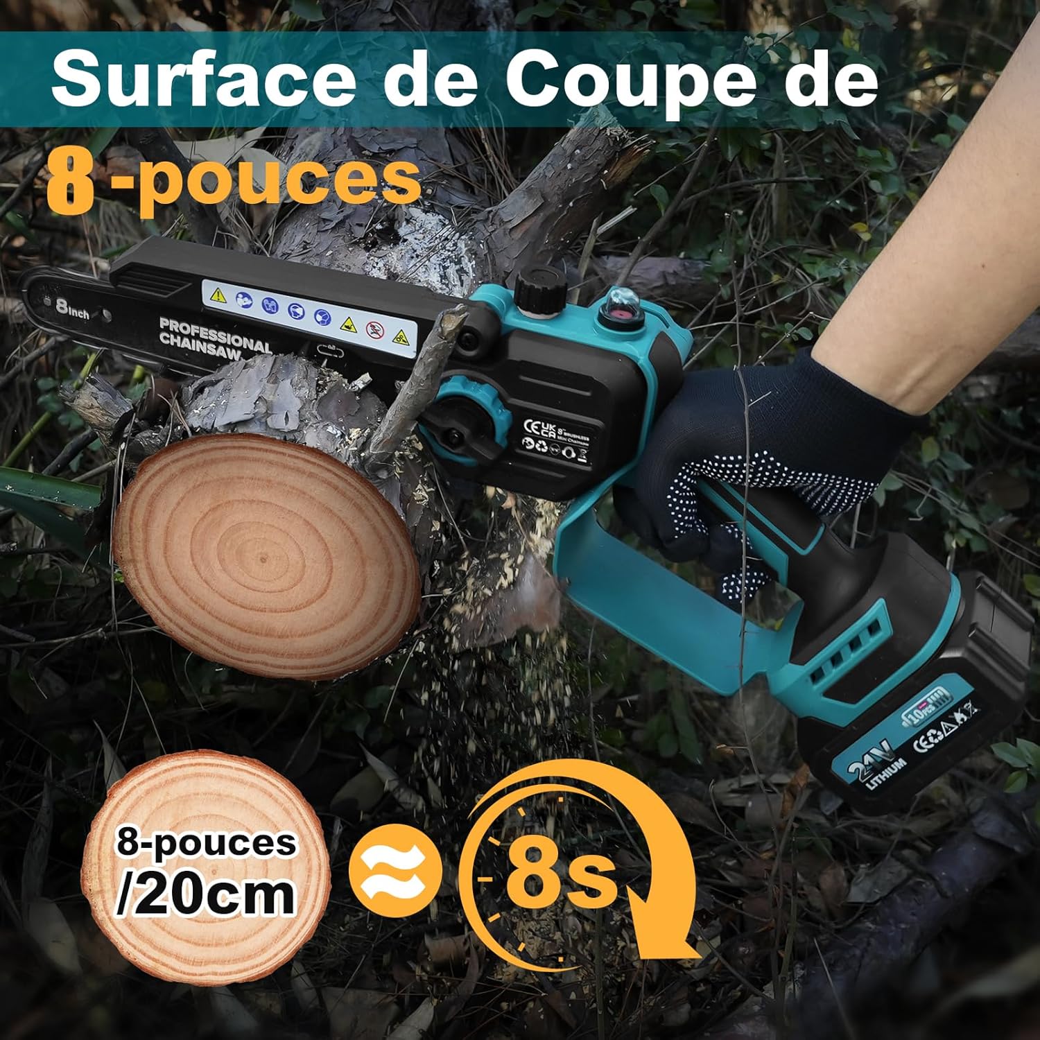 2-en-1 8 Pouces Tronçonneuse Télescopique & Mini Tronçonneuse, Tondeuse Electrique Sans Balais avec 2 Batteries de 4000 mAh, Moteur Brushless, Extension jusqu'à 4.5M