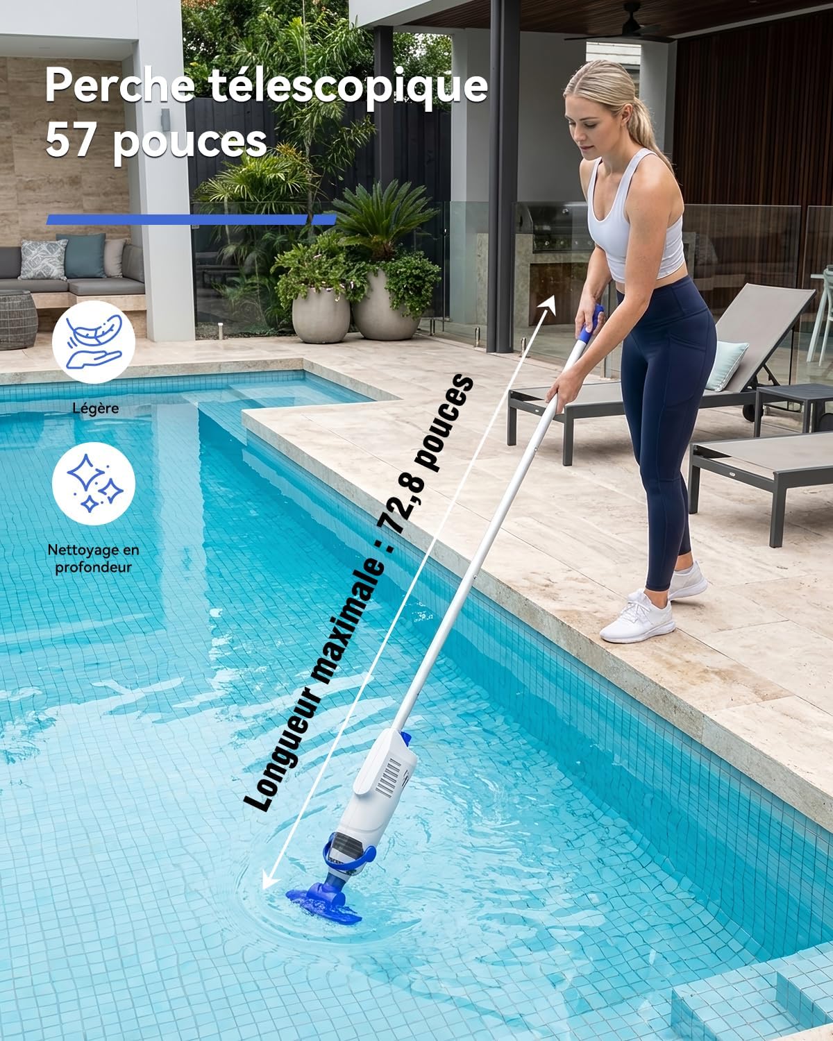 Aspirateur piscine manuel - 60 min autonomie - filtres & brosse - compact