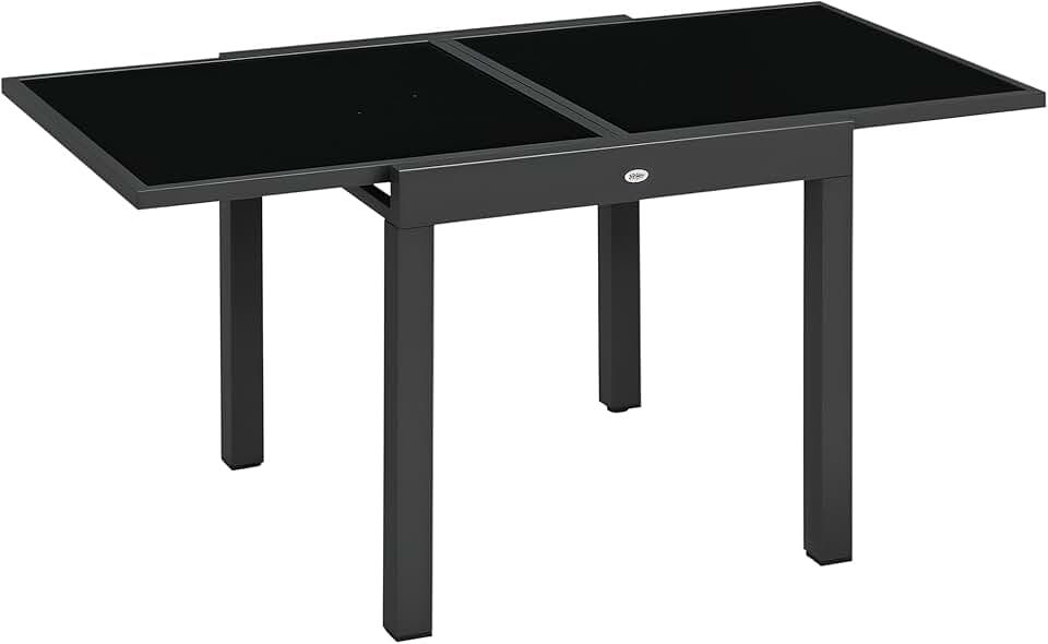 jardinite - Table extensible jardin - 160x80x75 cm - verre noir, alu gris