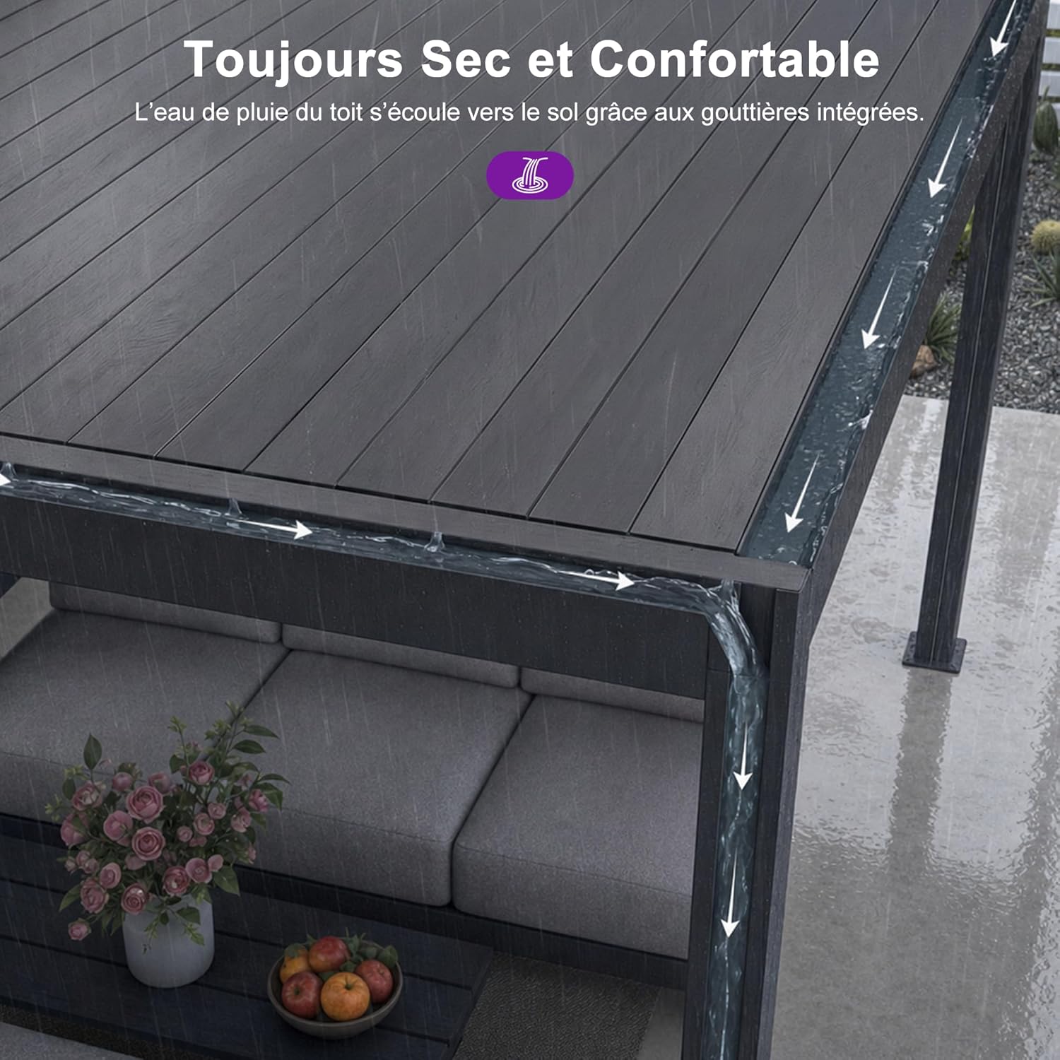 jardinite - Pergola adossée 3x3.65m aluminium lames orientables durable