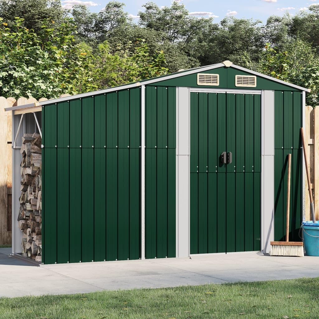 Abri de jardin en acier galvanisé avec toit incliné et solution de stockage de charbon – 277 x 93 x 179 cm – Design vert durable
