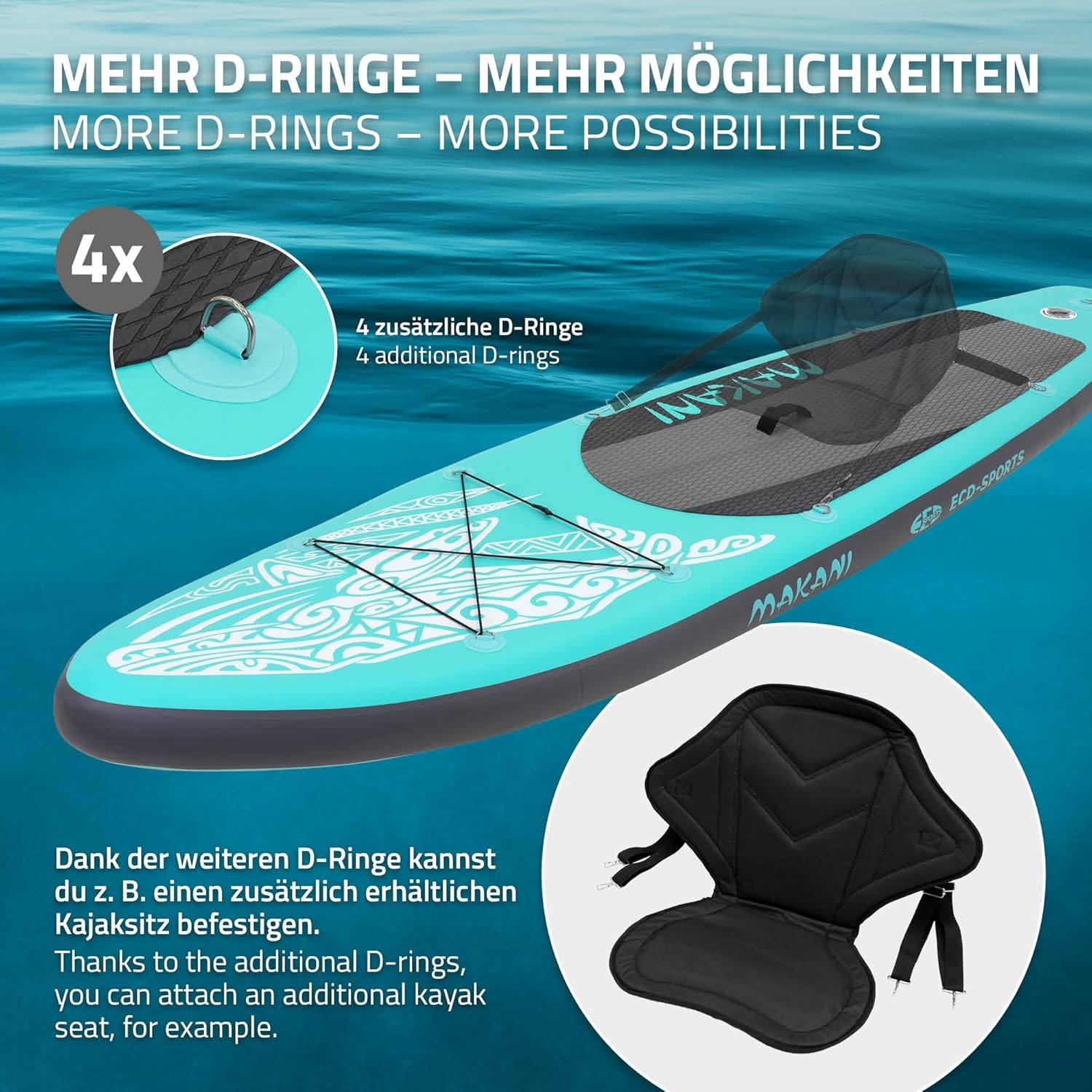 jardinite - Stand Up Paddle Board - 305/308/320/380 cm - PVC, jusqu’à 150 kg, 10/15 cm, sac, pompe