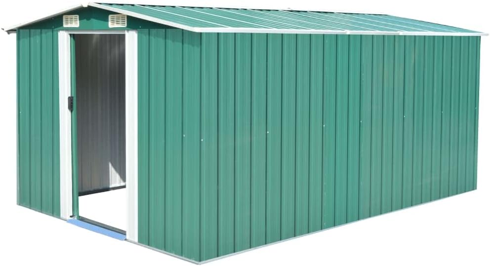 Abri de jardin métal - 257x392x181 cm - structure robuste, vert