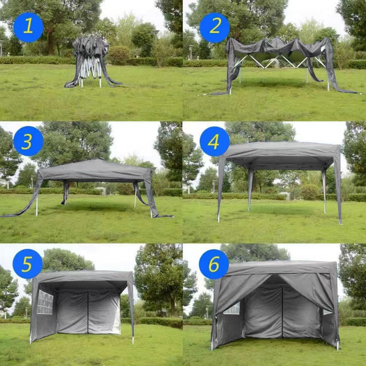 ISE - tonnelle pliante série jardin - 3x3m - rideaux, réglable, UV50+