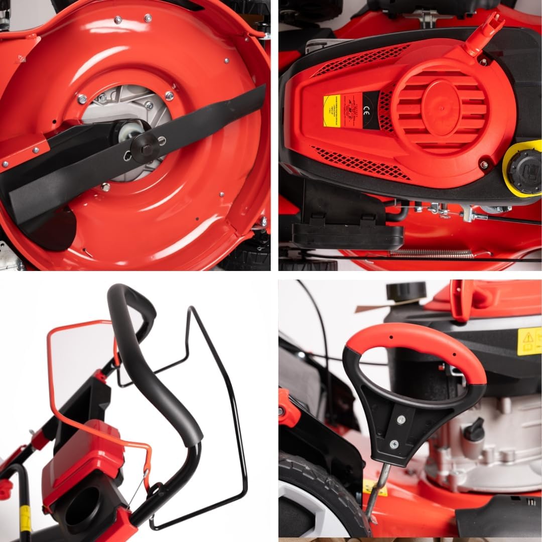 jardinite Tondeuse à gazon à explosion automotrice 4in1-4 CV, Tondeuse à gazon thermique autoportée - Moteur 170cc 4 temps avec autotraction - Largeur de coupe 51 cm - Mulching - Panier de collecte 60L