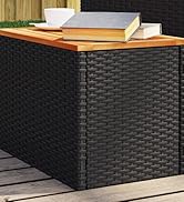 avec extérieur en osier noir et dessus en bois. Convient pour une utilisation sur le patio ou la terrasse comme table d'appoint ou de rangement.