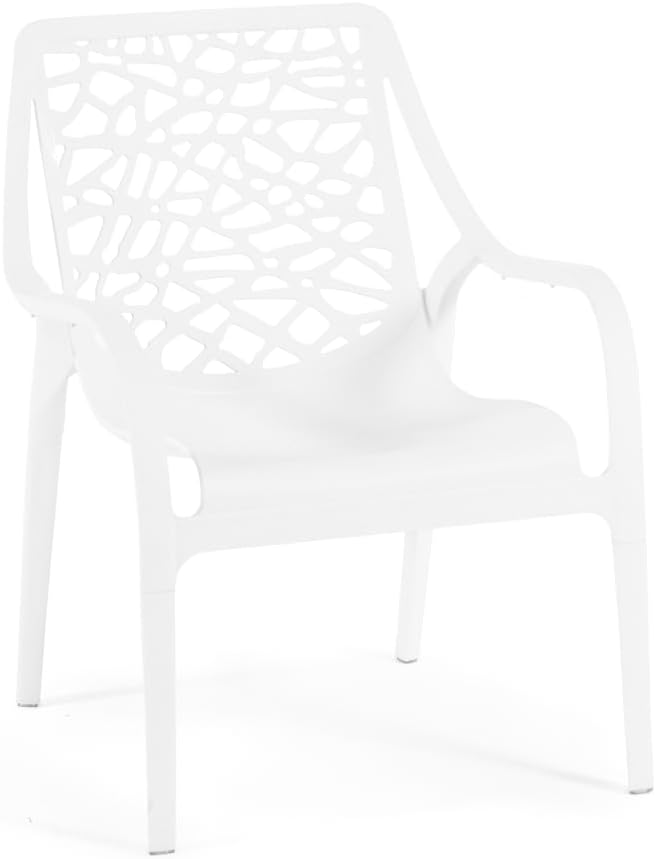 Salon de jardin - Maratea - 4 places - polypropylène fibre verre, empilable, imperméable, design moderne, blanc
