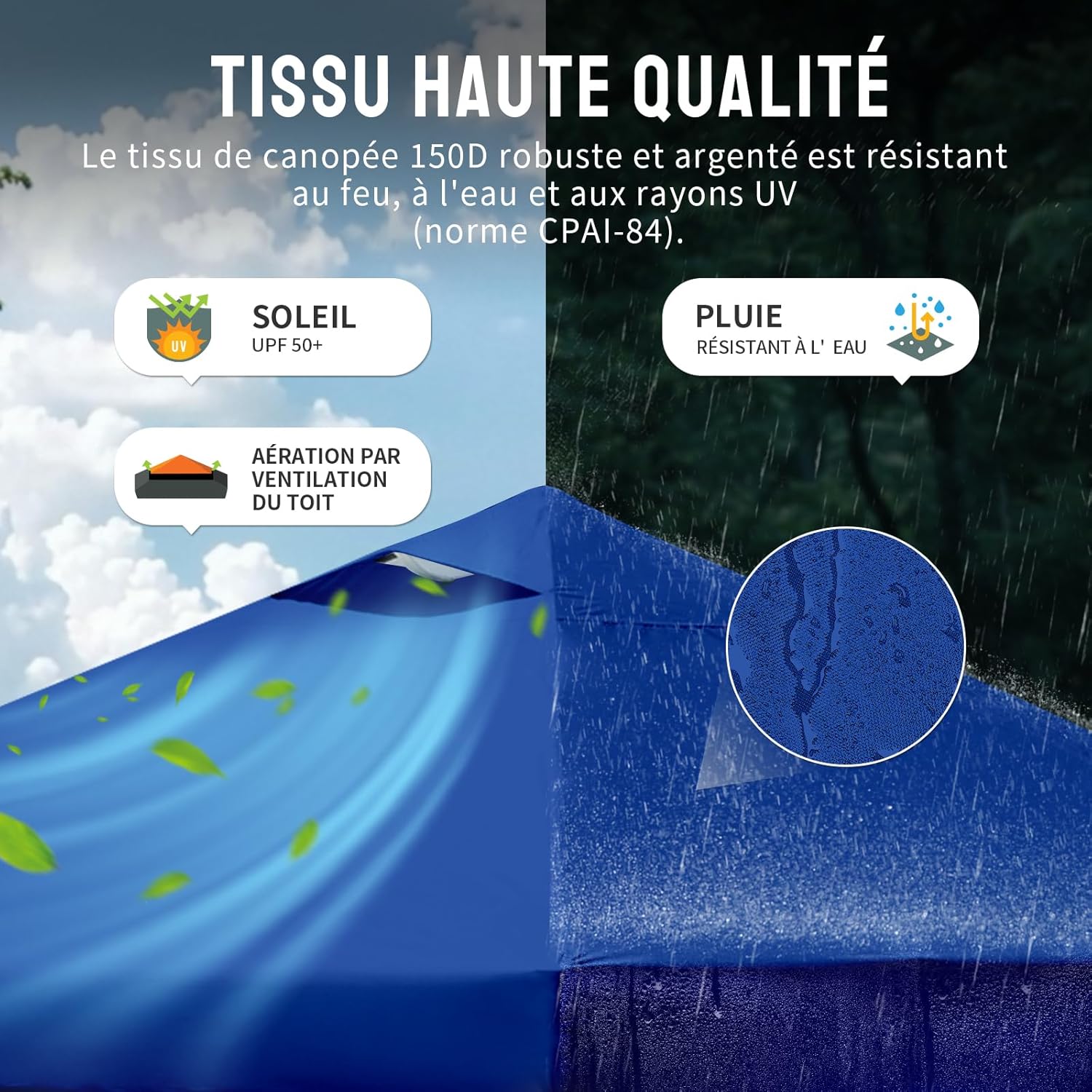 jardinite - tonnelle pliante 3x3m - imperméable, UPF 50+, 4 parois amovibles