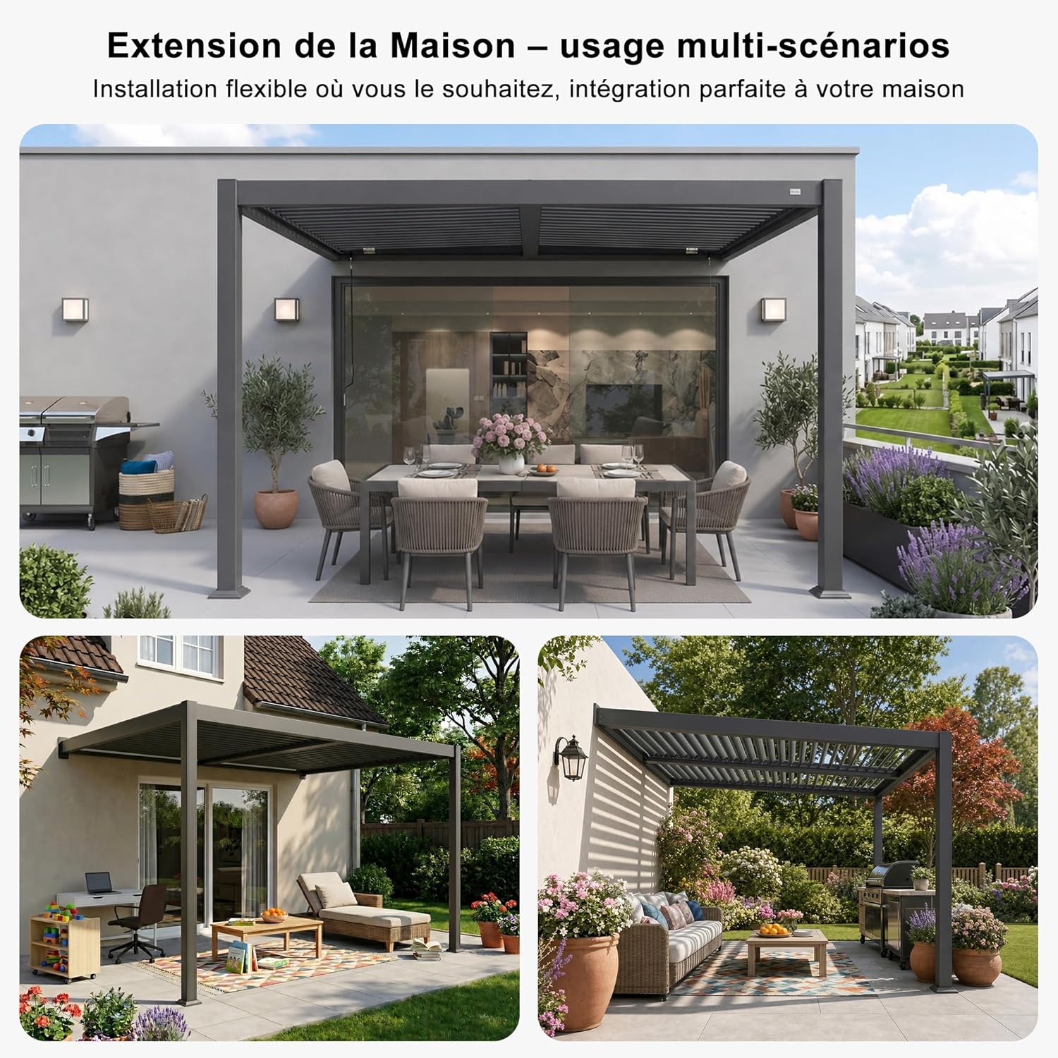 jardinite - Pergola adossée 3x3.65m aluminium lames orientables durable